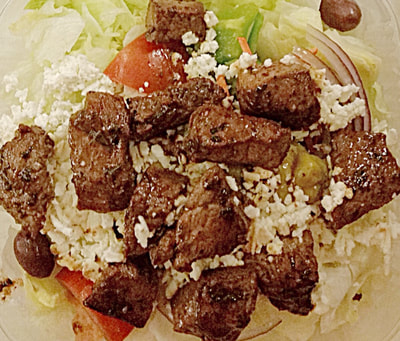Greek Salad with Marinated Steak Tips