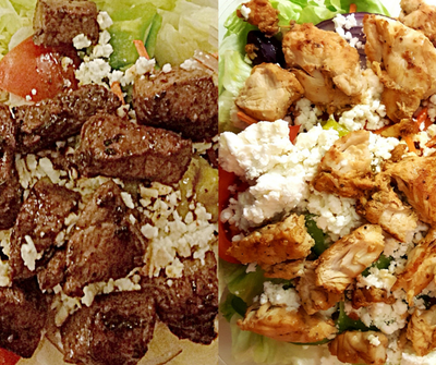 Greek Salad with Marinated Steak Tips or Marinated Grilled Chicken